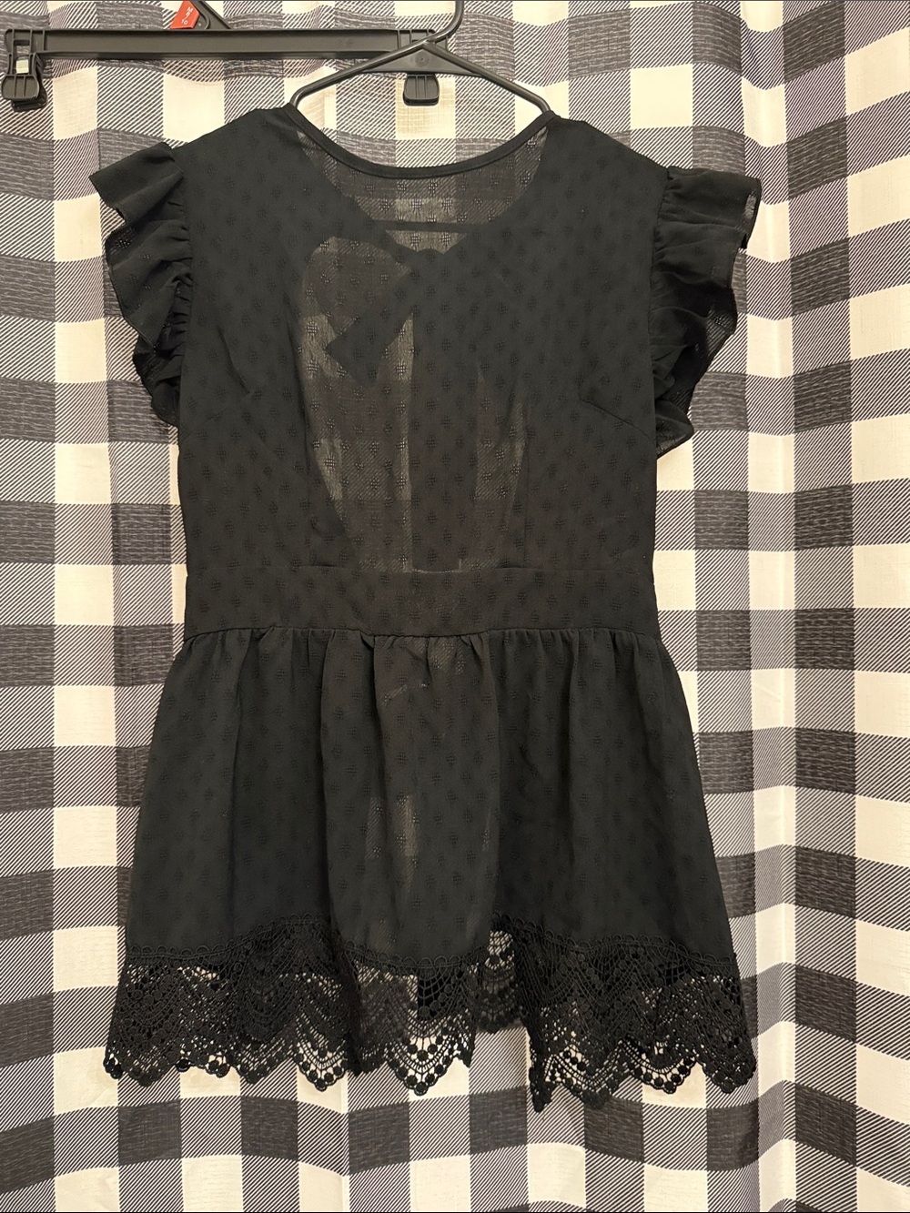 Women’s ' Black Lace-Hem Flutter Sleeve Dress
